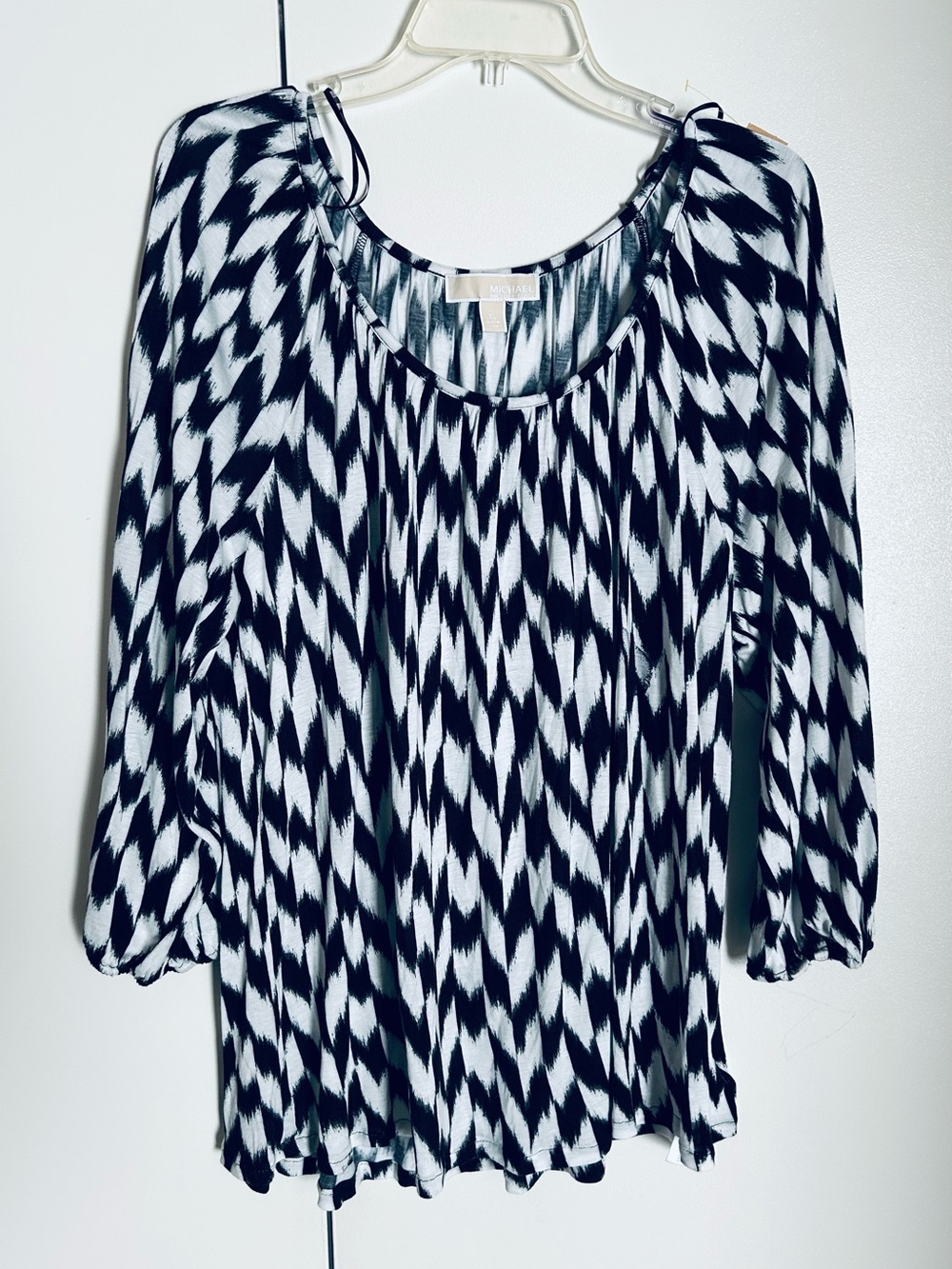Michael Kors Black & White Geometric Peasant Blouse